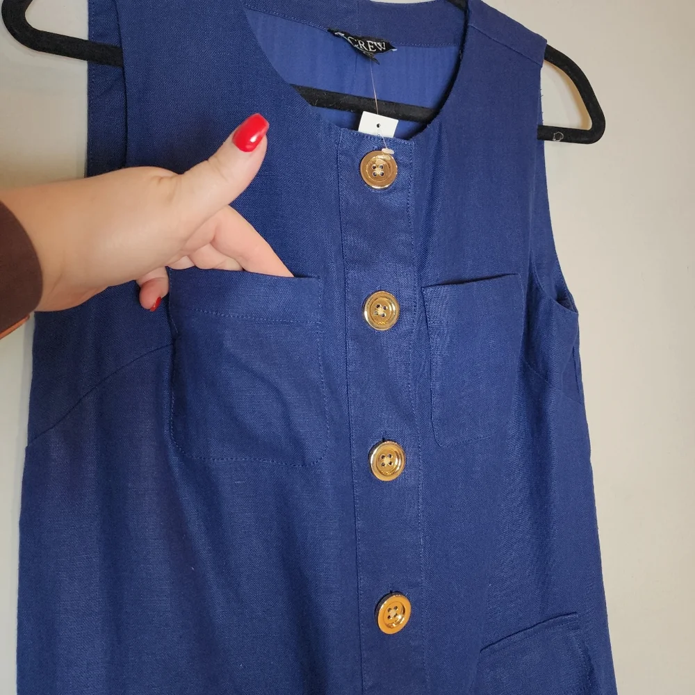 NWT J. Crew‎ 100% Linen Blue Sleeveless Button Shift Mini Dress Size XS - Picture 10 of 15